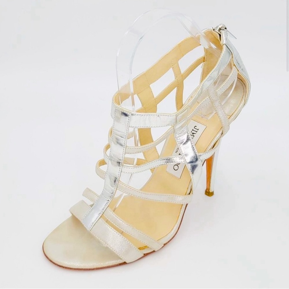 JIMMY CHOO Gladiator Silver Caged Strappy Sandals. Size 39.